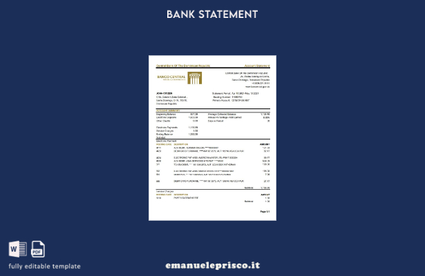 modello Excel di estratto conto della Banca Centrale della Repubblica Dominicana